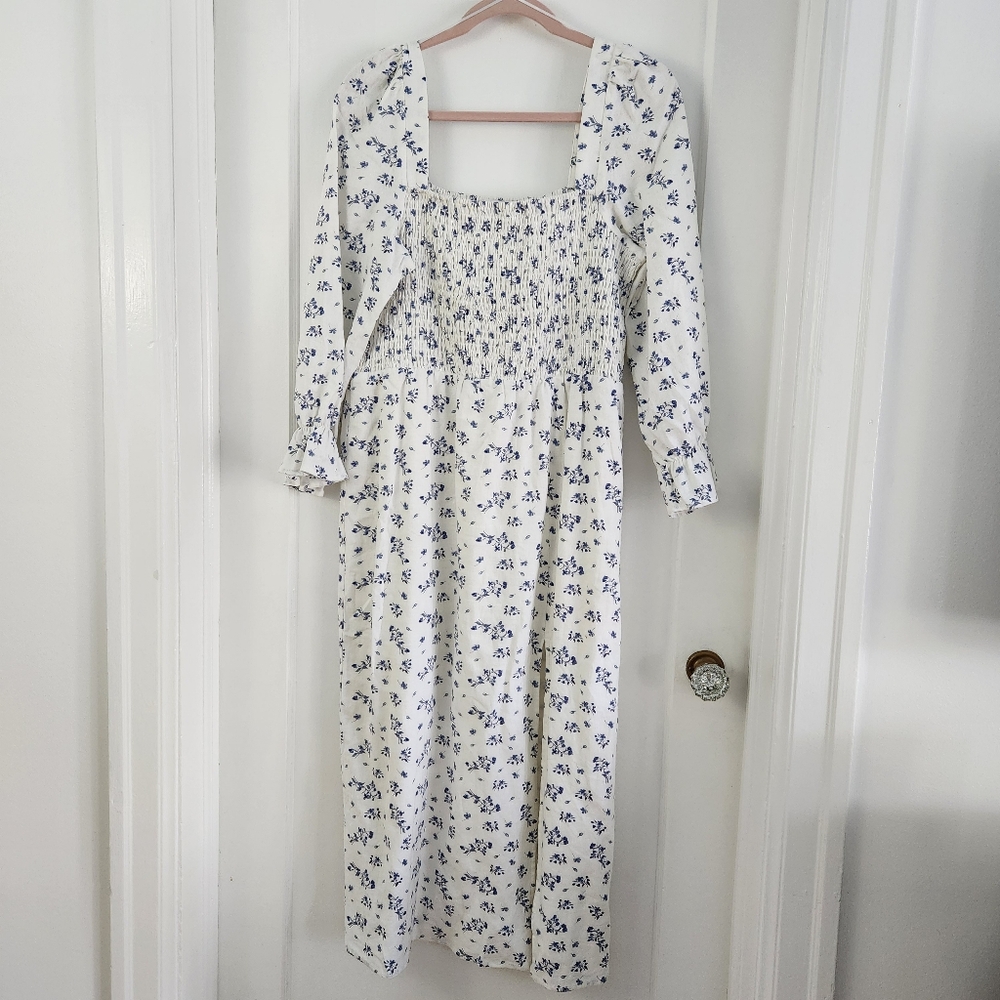 Smocked Linen Floral Dress From House Of Harlow
